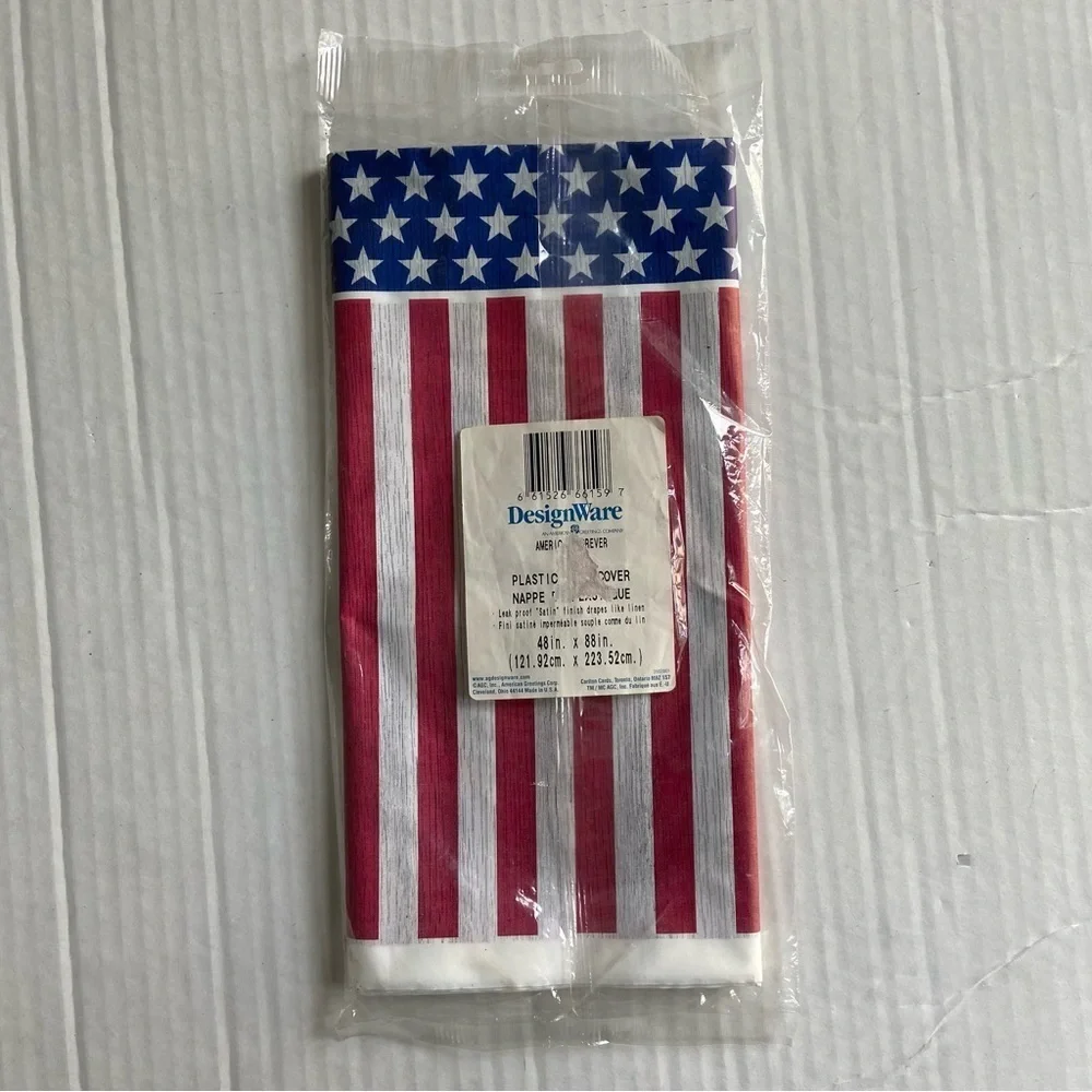 American Flag Plastic Table Cover Leak Proof  American Greetings 48in X 88 in